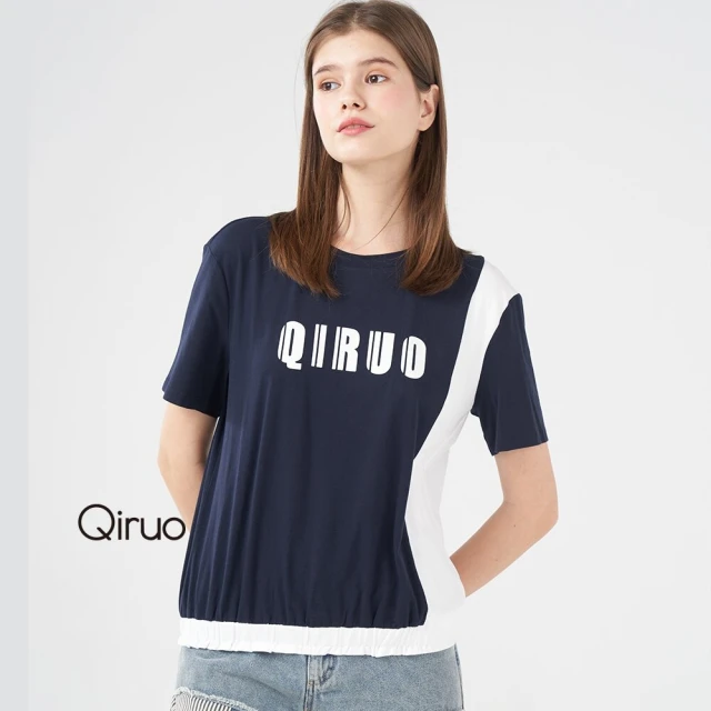 Qiruo 奇若名品 春夏專櫃藍白上衣 8227A 英文字母休閒款(M-2XL)