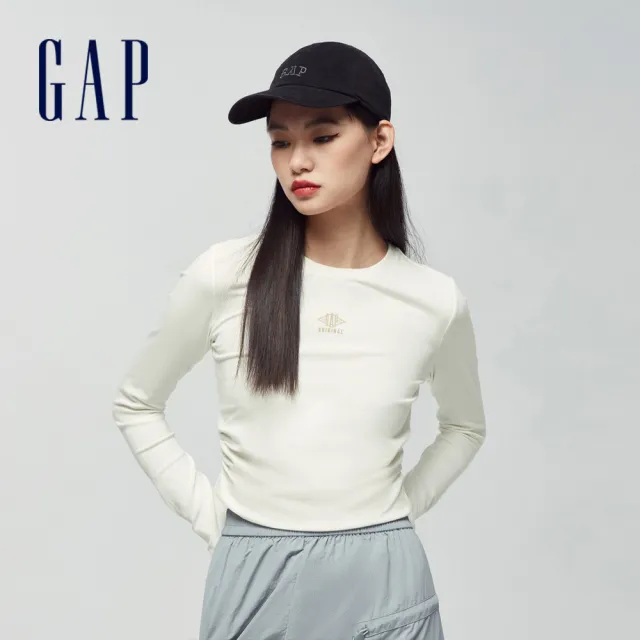 【GAP】女裝 Logo圓領長袖T恤 女友T系列-白色(889914)