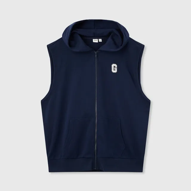 【GAP】男裝 Logo無袖連帽外套-海軍藍(637168)