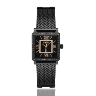 【GUESS】黑面 黑殼 玫瑰金刻度 米蘭+不鏽鋼錶帶 晶鑽方型手錶 女錶 年中慶(W0826L4)