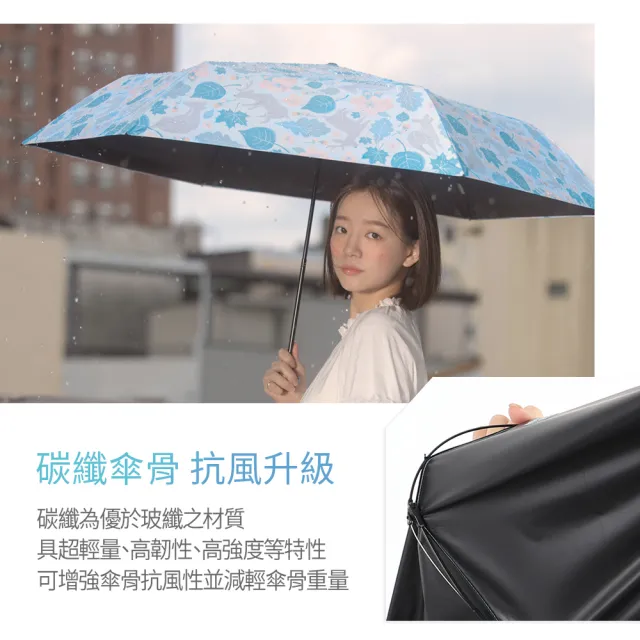 【rento】碳纖輕量黑膠晴雨傘-奈良小鹿(碳纖傘骨 日系傘 黑膠傘 防曬 降溫  抗UV)
