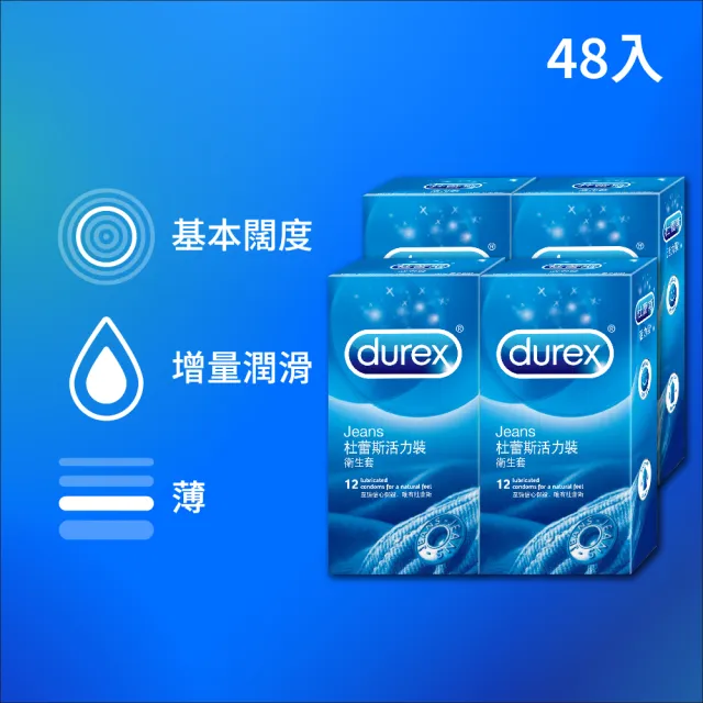 【Durex 杜蕾斯】活力裝保險套12入*4盒(共48入 保險套/保險套推薦/衛生套/安全套/避孕套/避孕)