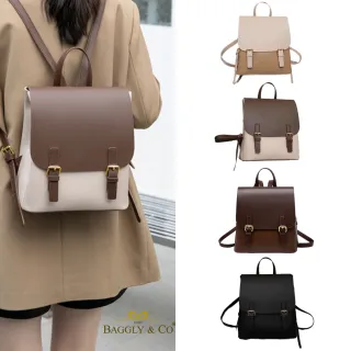 【Belinda】索邦文青撞色真皮後背包(真皮包包 黑色/牛奶焦糖/咖啡牛奶/深焙咖啡)