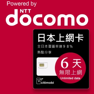 【citimobi】DOCOMO日本上網卡 - 6天吃到飽(1GB/日高速流量)