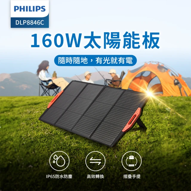 Philips 飛利浦 160W大功率 折疊太陽能充電板 DLP8846C(露營/戶外/車宿)