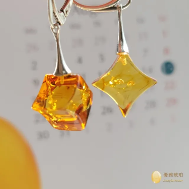 【優雅琥珀】來自波蘭 金色琥珀 立體星星造型耳環(晶瑩透亮 提亮膚色)