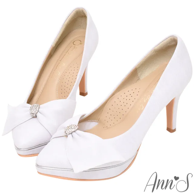 【Ann’S】典雅公主-鑽扣蝴蝶結防水台高跟婚鞋9cm-版型偏小(銀白)