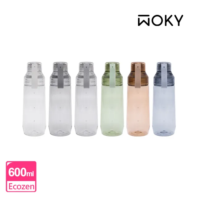 【WOKY 沃廚】Ecozen透明水瓶600ml-附彈跳吸管(運動水壺/冷泡瓶/外帶飲料杯)