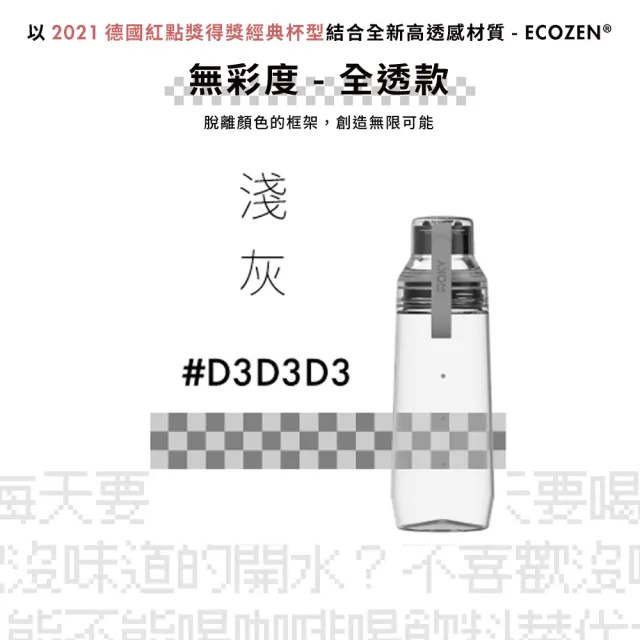 【WOKY 沃廚】Ecozen透明水瓶600ml-附彈跳吸管(運動水壺/輕量水壺/冷泡瓶)