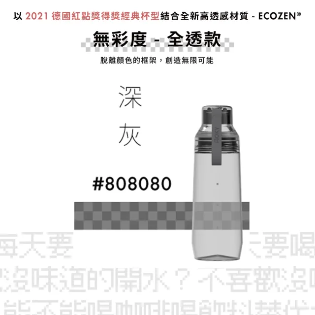 【WOKY 沃廚】Ecozen透明水瓶600ml-附彈跳吸管(運動水壺/冷泡瓶/外帶飲料杯)