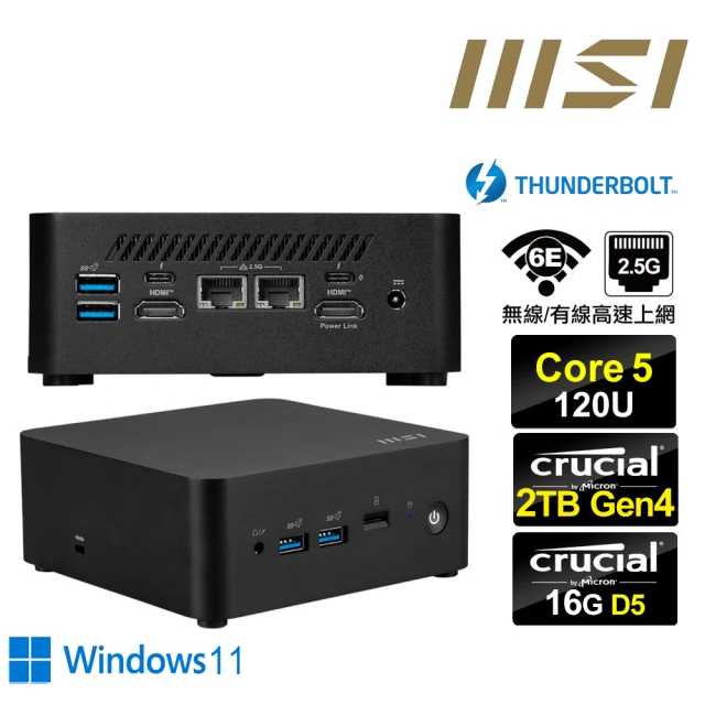 MSI 微星 Cubi NUC Core5十核{雙脊龍R0DDW} Win11迷你電腦(Core 5 120U/16G/2TB M.2 Gen4)