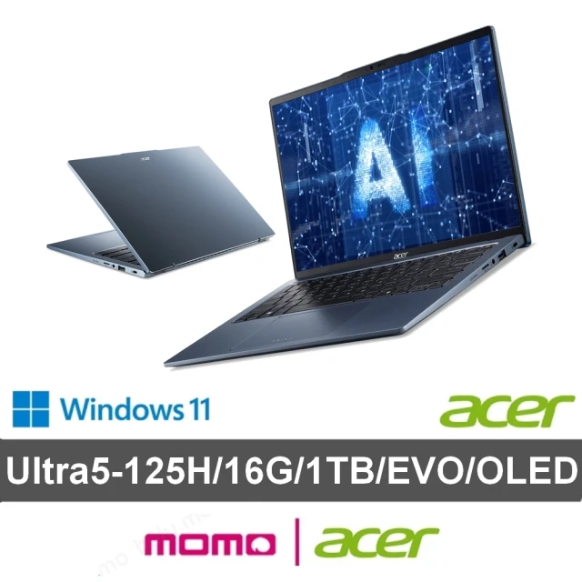 【Acer 宏碁】14吋Ultra 5輕薄效能OLED AI筆電-冰霧藍(Swift Go/SFG14-73-52ZG/Ultra 5-125H/16G/1TB/W11)