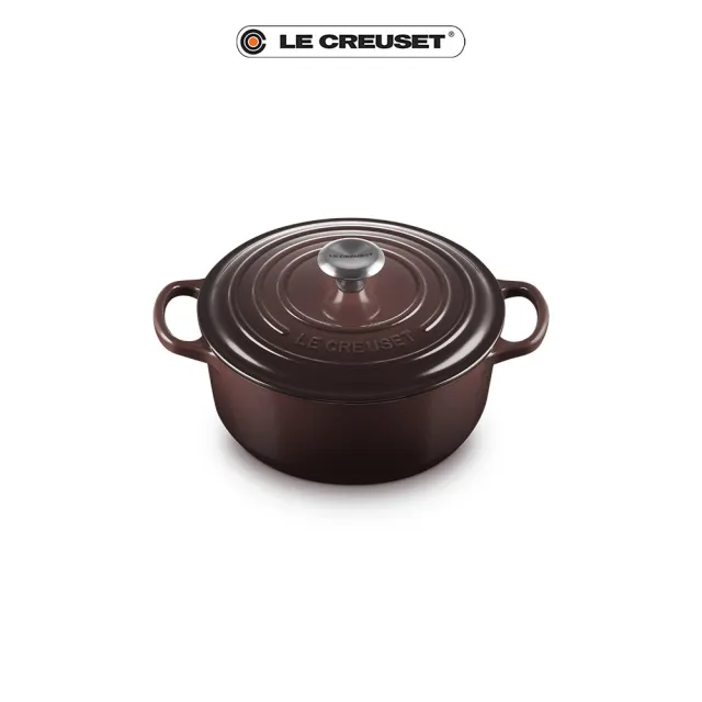 【Le Creuset】典藏琺瑯鑄鐵鍋圓鍋20cm(巧克力棕-鋼頭-內鍋白)