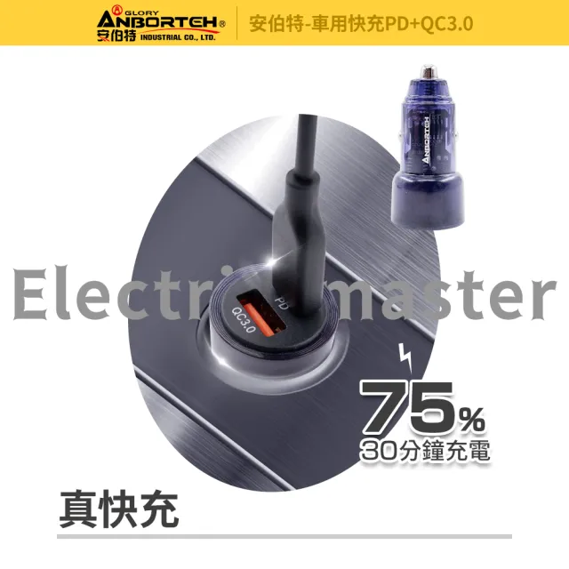 【ANBORTEH 安伯特】車用快充PD+QC3.0 國家認證 一年保固(車充 PD快充 車用充電器)