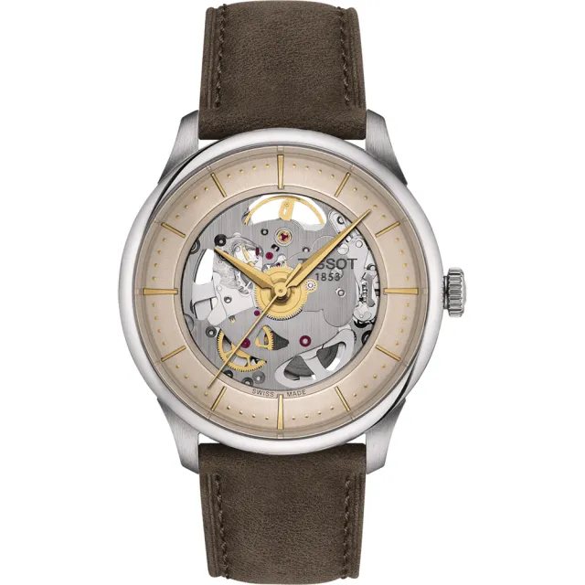 【TISSOT 天梭】杜魯爾 鏤空版80小時動力機械錶-39mm 錶 生日禮 送禮(T1398361626100)