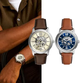 【FOSSIL 官方旗艦館】Heritage系列 復古鏤空機械手錶 真皮錶帶 43MM｜618 限定(2色可選)