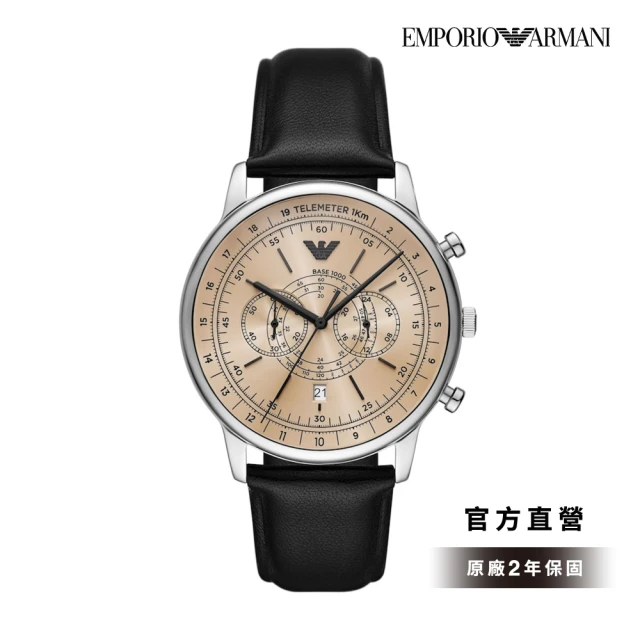 EMPORIO ARMANI 官方直營 Minimalist 時光駕馭者多功能手錶 黑色真皮錶帶 42MM AR11634