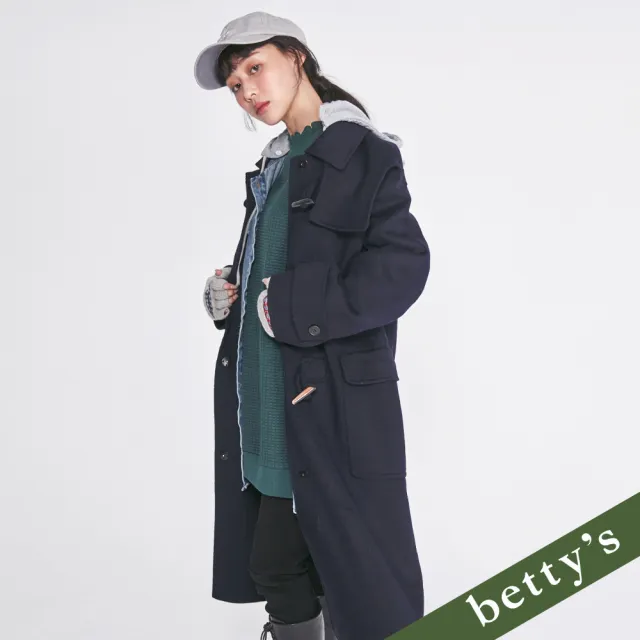 【betty’s 貝蒂思】毛呢牛角釦長版大衣(深藍)