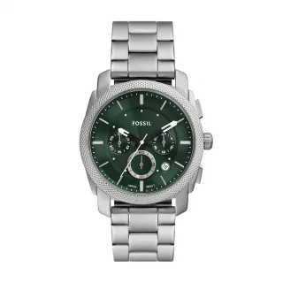 【FOSSIL 官方旗艦館】Machine 深森旅行者三眼手錶 銀色不鏽鋼鍊帶 42MM FS6079｜618 限定