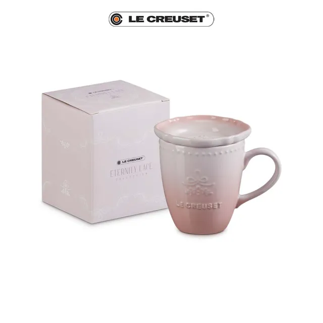 【Le Creuset】永恆花蕾系列瓷器馬克杯 330ml 附蓋(棉花白/柔粉紫/貝殼粉)