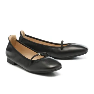 【BYHUE】沉穩氣質LOGO細帶羊皮軟芯Q底瑪莉珍方頭低跟鞋(黑)