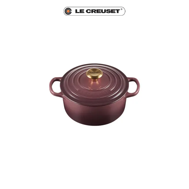 【Le Creuset】典藏琺瑯鑄鐵鍋圓鍋 18 cm(無花果-金頭)