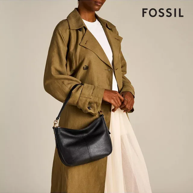 【FOSSIL】Jolie 黑色真皮新月斜背包 ZB7716001