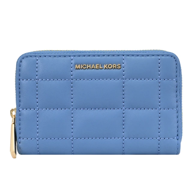 Michael Kors 簡約金屬車線格紋信用卡證件名片零錢包(藍)