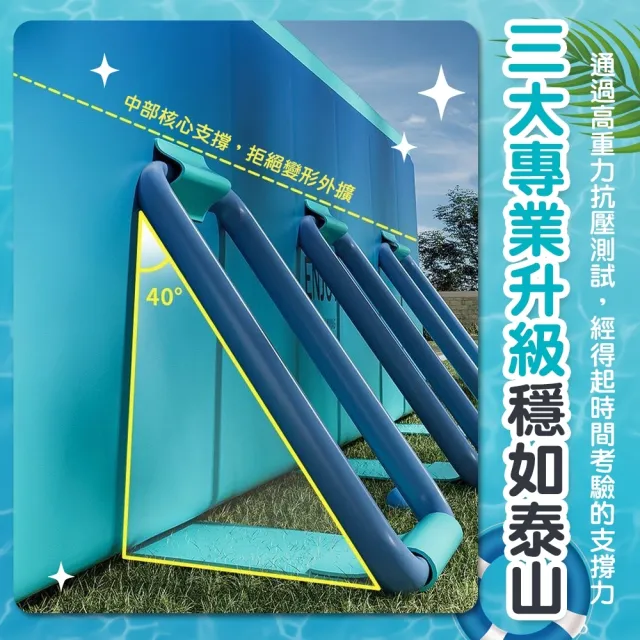 【Zhuyin】二代免充氣鋼架款 折疊游泳池 3米(附豪華戲水組 兒童戲水池 摺疊泳池 家庭水池 儲水桶)