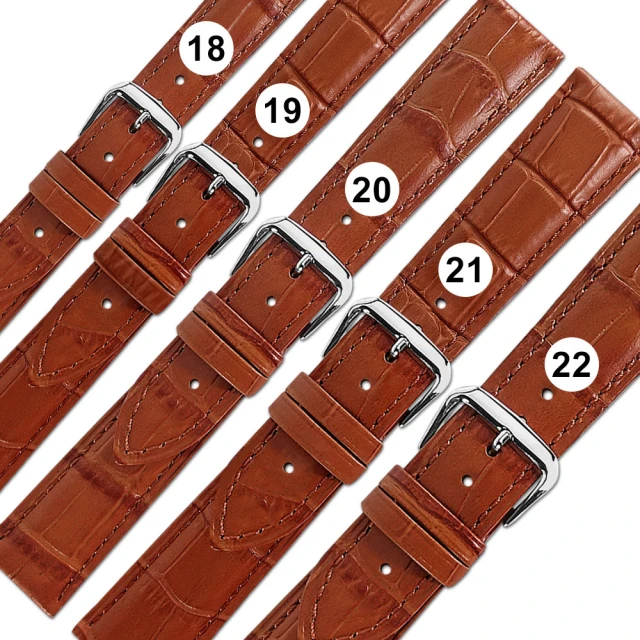 Watchband 18.19.20.21.22mm / 各品牌通用 義大利進口 壓紋牛皮錶帶(淺咖啡色)