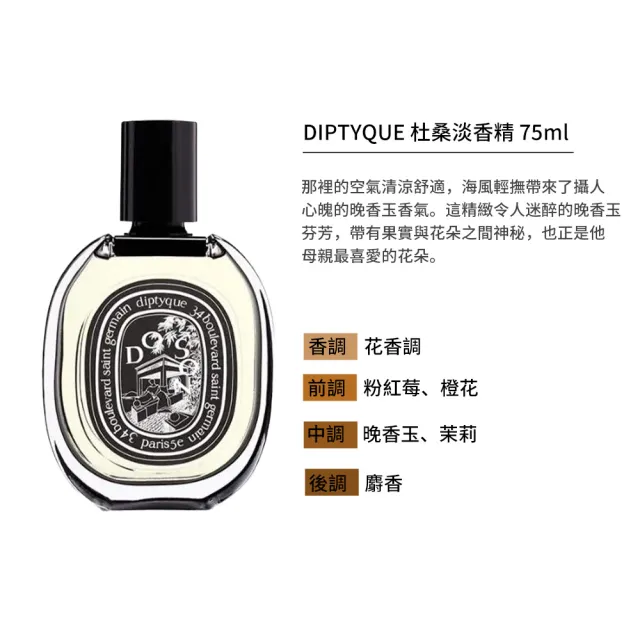 【Diptyque】淡香精 75ml(花都之水/爵夢/影中之水/青蕨/杜桑 多款任選/國際航空版)