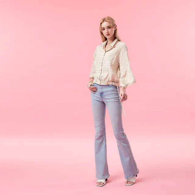 【ICHE 衣哲】Cop.Copine 法式格紋嫘縈長袖開襟襯衫上衣-奶駝色