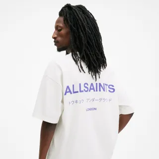 【ALLSAINTS】UNDERGROUND 純棉寬鬆LOGO東京地下搖滾短袖T恤-白紫 M044PB(寬鬆版型)