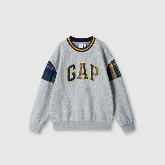 【GAP】男童裝 Logo刺繡圓領大學T-淺灰色(642841)