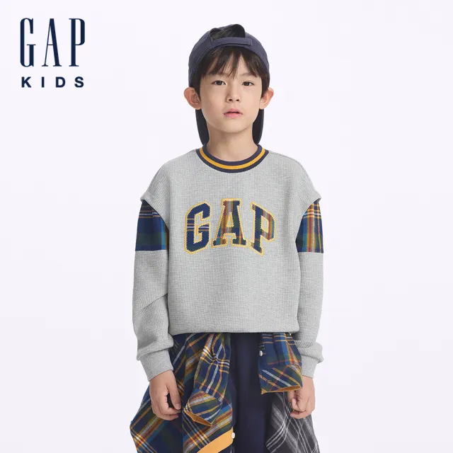 【GAP】男童裝 Logo刺繡圓領大學T-淺灰色(642841)