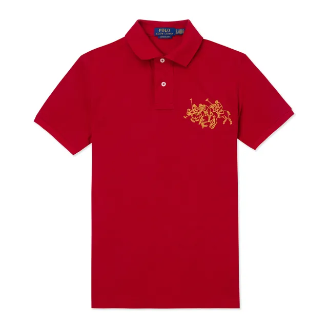 【RALPH LAUREN】RL POLO 經典立領刺繡大馬短袖Polo衫-紅色 上衣(CUSTOM SLIM FIT/平輸品)