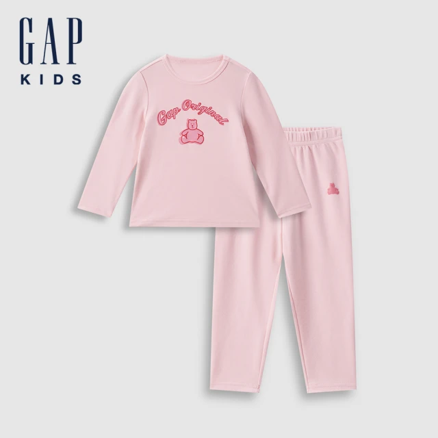 GAP 女幼童裝 Logo小熊印花翻領無袖短裙家居套裝-海軍