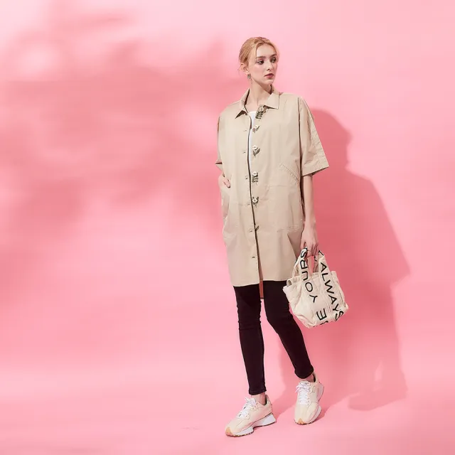 【ICHE 衣哲】Cop.Copine 法式輕盈棉質寬鬆五分袖外套-米色