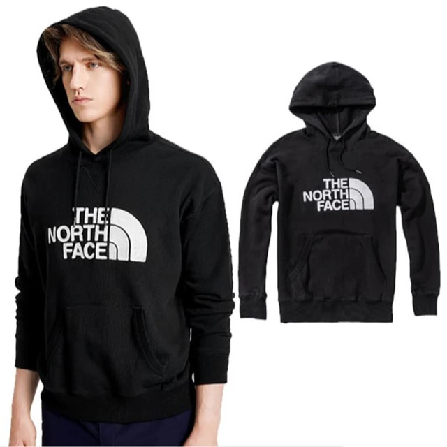 The North Face 中性款 經典大LOGO 彈性長袖可調節保暖連帽上衣.T恤_袋鼠式插手袋(4NEQ-JK3 黑 V)