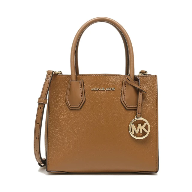 Michael Kors 新版金屬LOGO荔枝皮革手提式雙拉