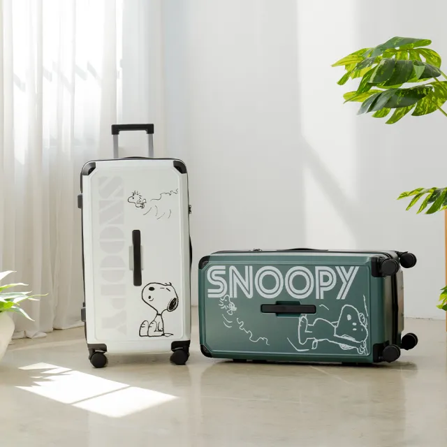 【SNOOPY 史努比】28吋前提把胖胖箱 行李箱 旅行箱-經典系列白綠2色(2年保固 海關鎖 360度萬象飛機輪)