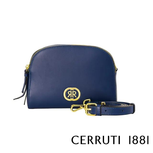 【Cerruti 1881】義大利原裝進口 頂級小牛皮肩背包側背包(深藍色 CEBA06619M)