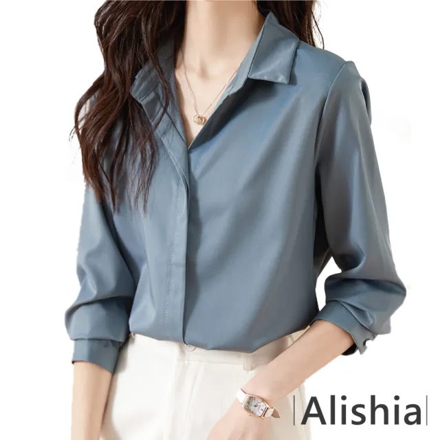 【Alishia】典雅純色柔美氣質寬鬆型雪紡衫 M-4XL(藍 / 白)
