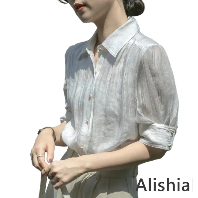 【Alishia】高雅氣質超薄透膚天絲泡泡袖雪紡衫 S-2XL(白色)