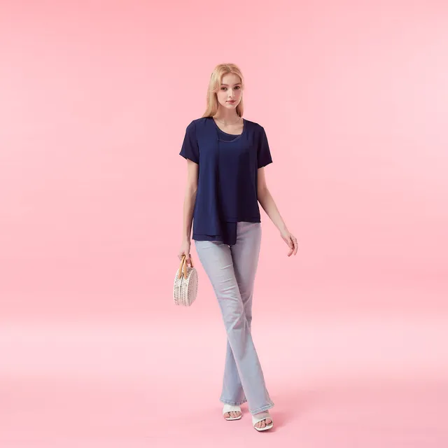 【ICHE 衣哲】Cop.Copine 法式輕時尚紡紗不規則層次拼接顯白造型上衣