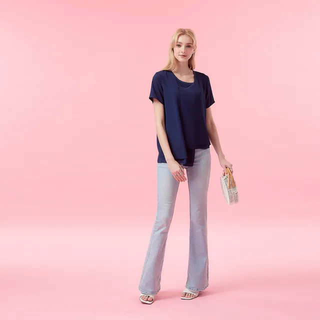 【ICHE 衣哲】Cop.Copine 法式輕時尚紡紗不規則層次拼接顯白造型上衣