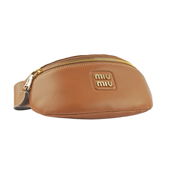【MIU MIU】金字Logo 小牛皮腰包/胸口包(焦糖色)