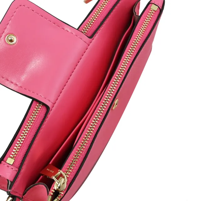 【Michael Kors】RUBY 金屬MK鎖頭釦飾多夾層拉鍊扣式斜背包(玫瑰粉)