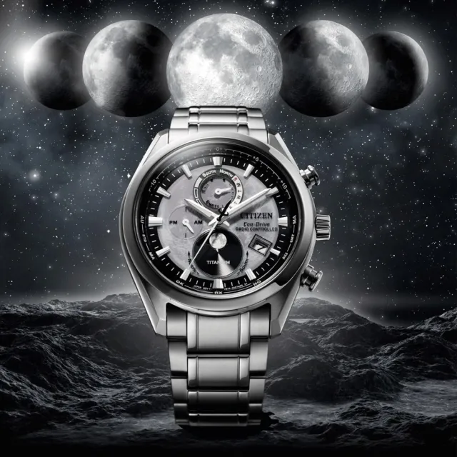 【CITIZEN 星辰】GENTS 月相電波接收 鈦金屬 計時手錶 石英錶-43mm(BY1010-81H)