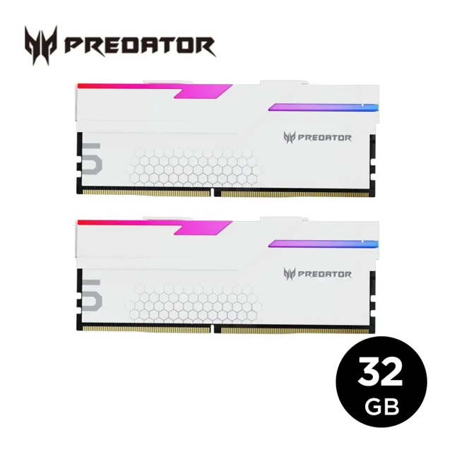 【Acer 宏碁】Predator Hermes RGB DDR5-6400 32GB超頻桌上型記憶體 白色(16G*2 CL32)